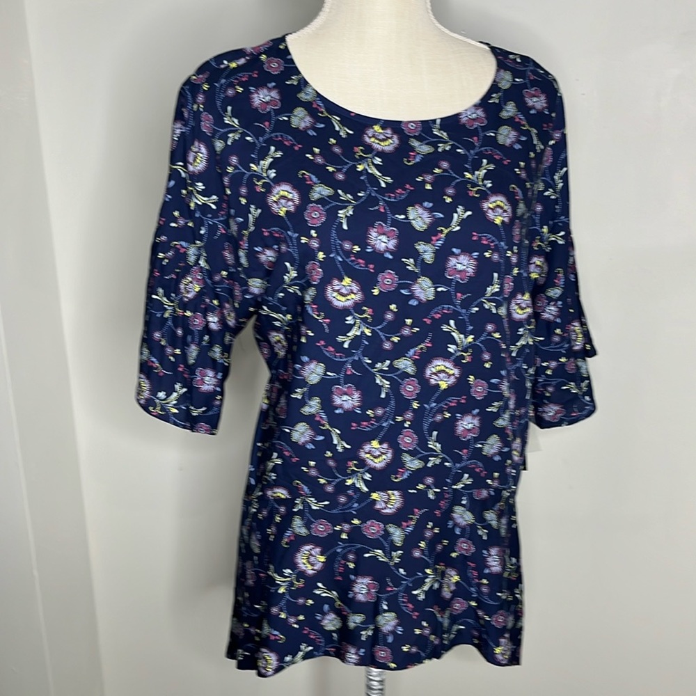 A.N.A.  (NWT) navy floral print top